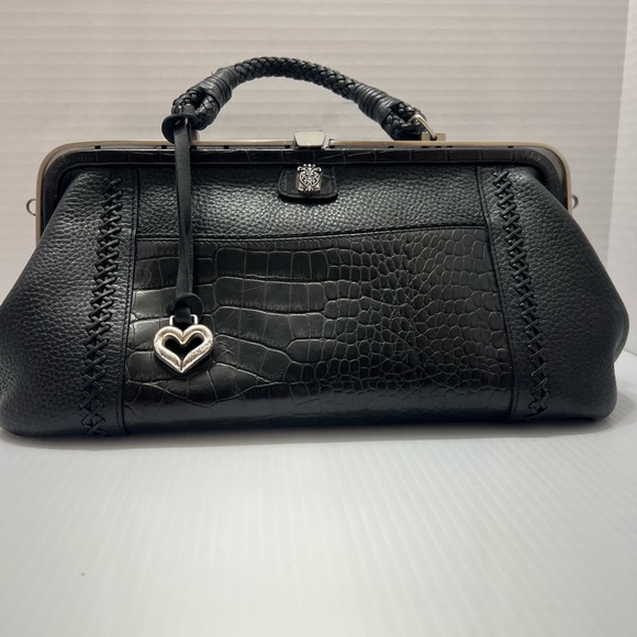 Brighton Black Satchel with Crocodile Texture and Heart Charm vintage esta Find - Picture 11 of 16